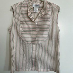 Chanel Candy Striped Short Sleeve Top Size 44